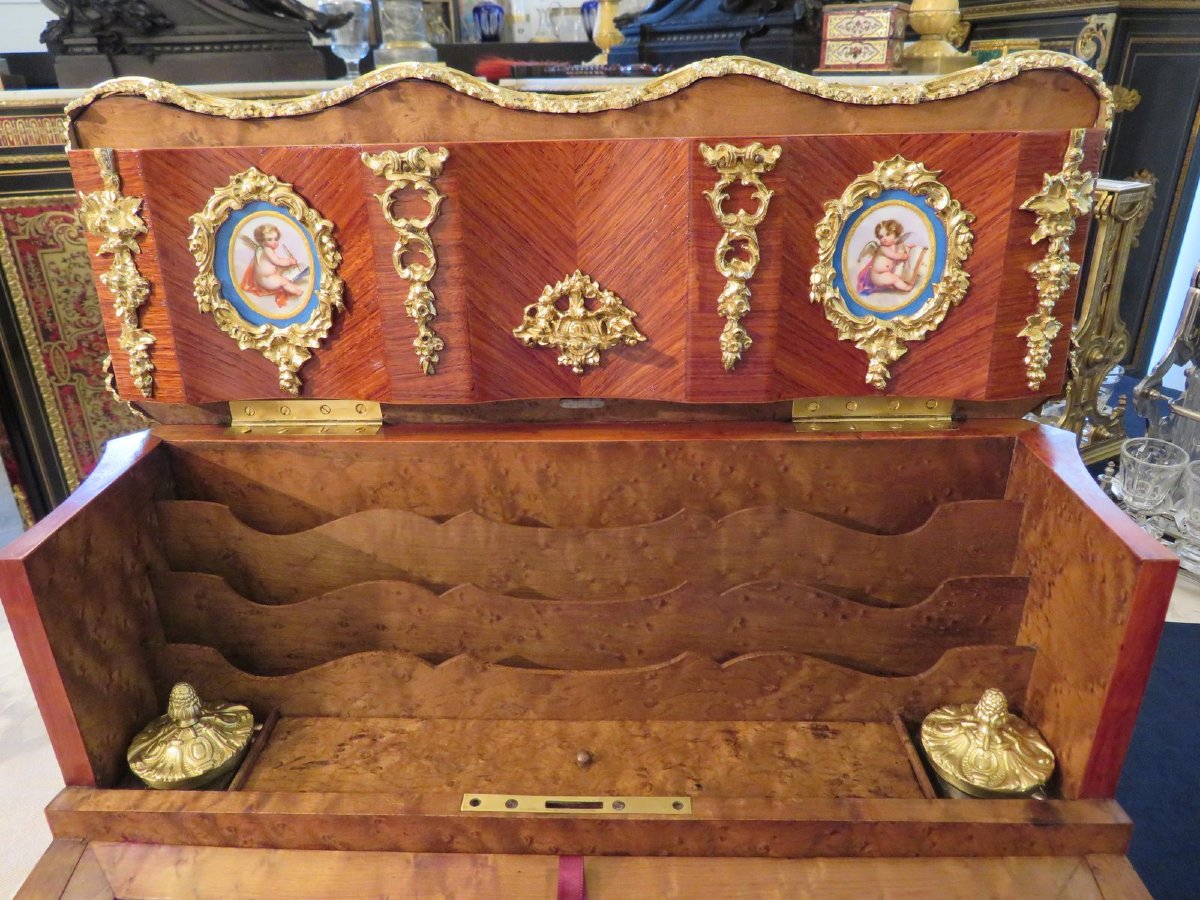 Writing Case In Rosewood Marquetry And Sévres Boulle Plaque, Napoleon III Period-photo-7