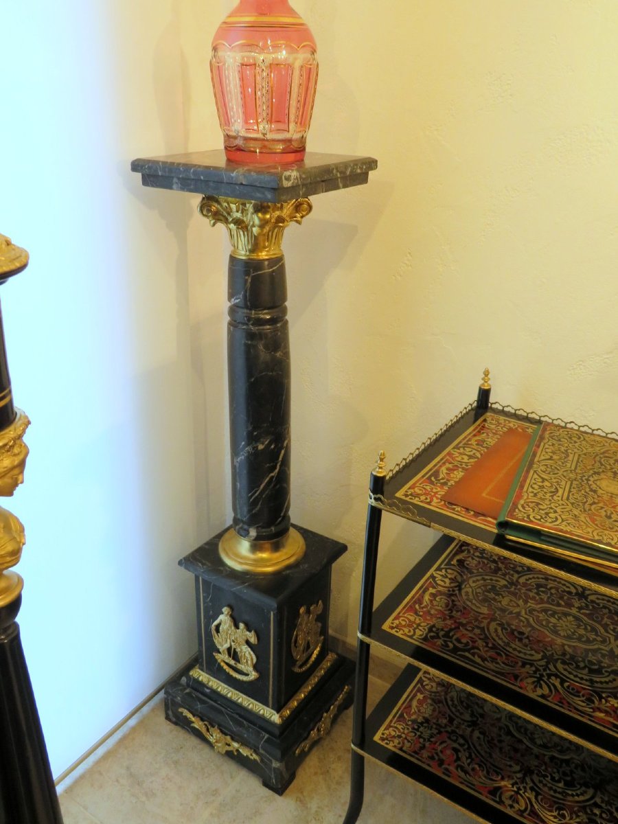Colonne en Bronze et marbre Noir  époque XXeme 115cm-photo-8