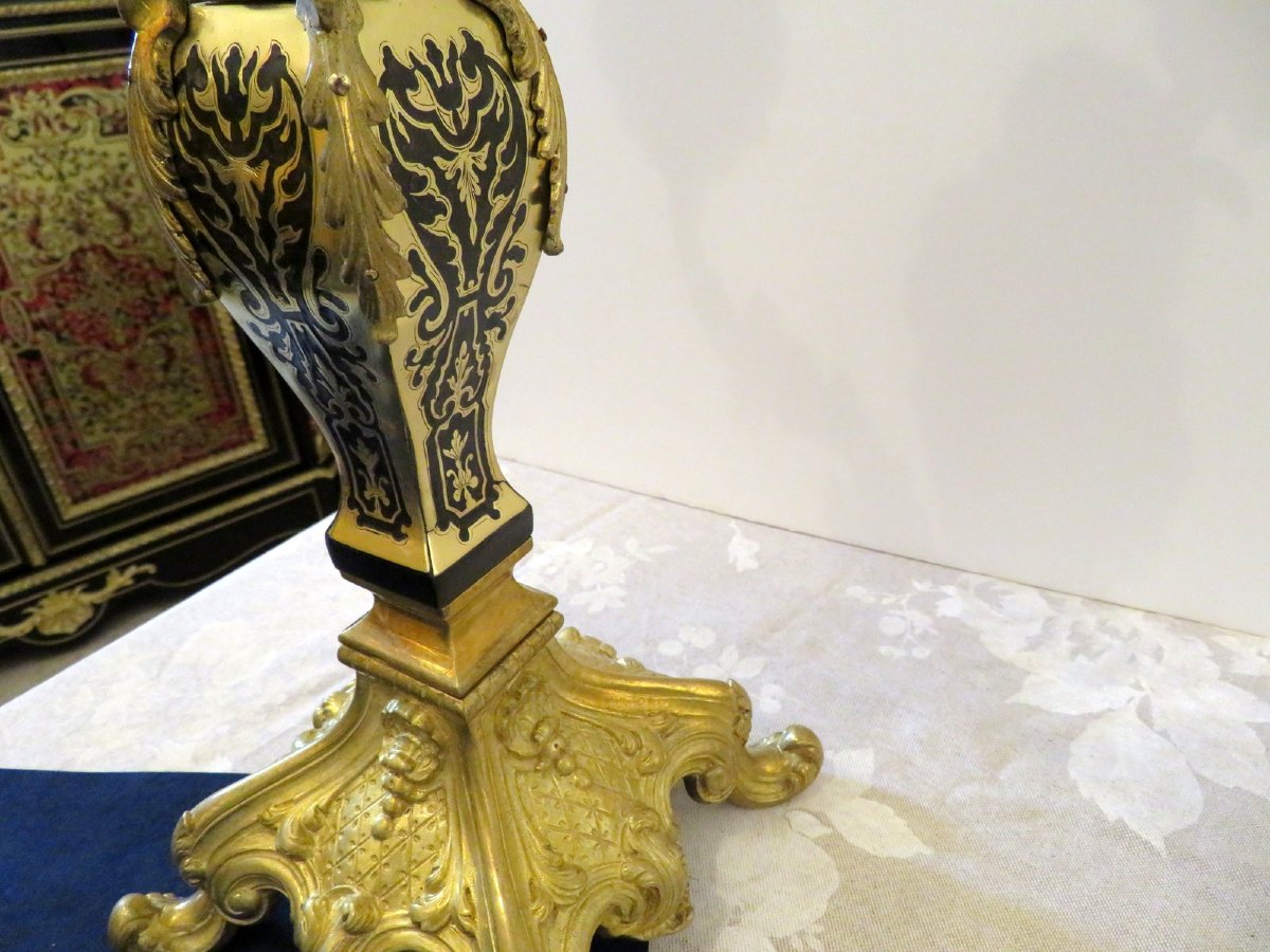 Paire de Candelabre en marqueterie Boulle Noire et en Bronze époque Napoléon III 70cm-photo-1