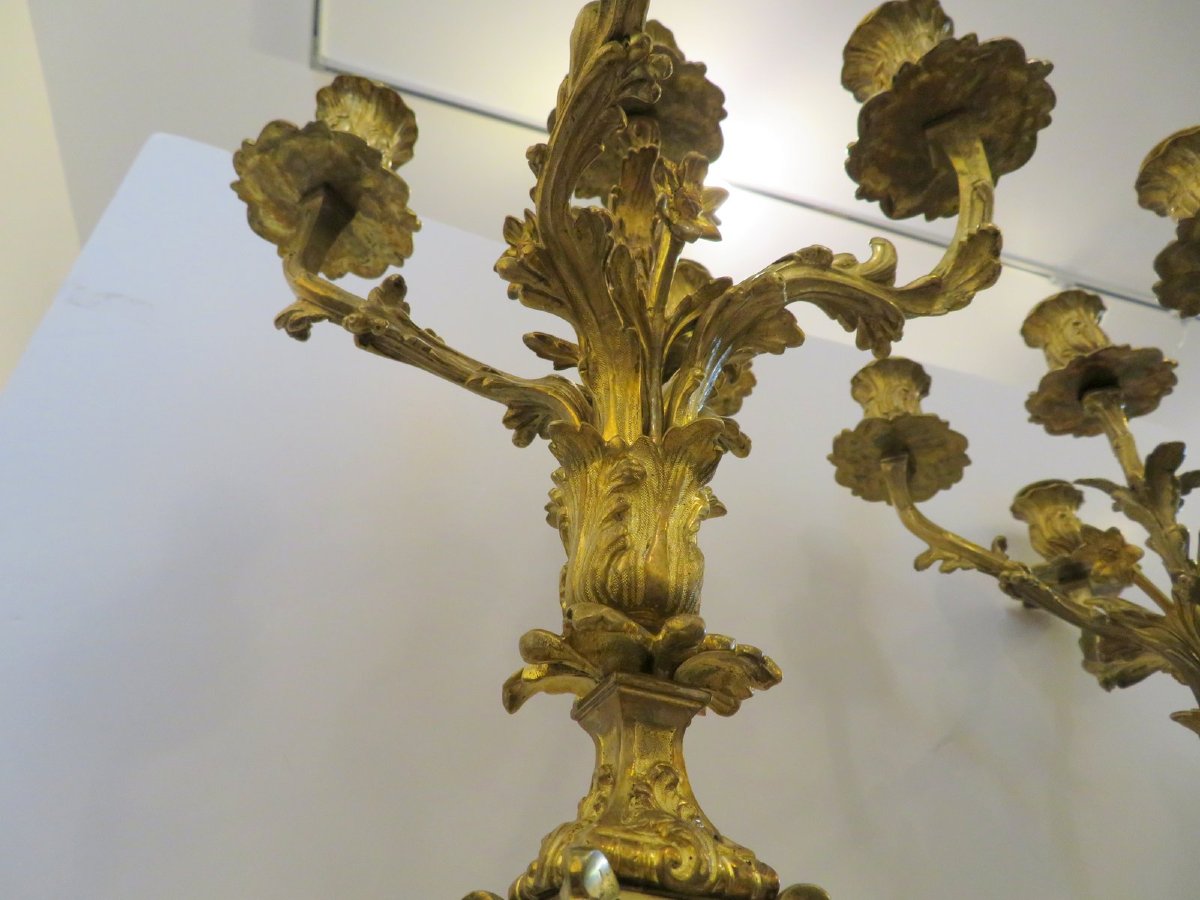 Paire de Candelabre en marqueterie Boulle Noire et en Bronze époque Napoléon III 70cm-photo-6