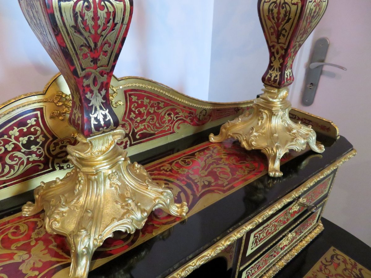 Paire de Candelabre en marqueterie Boulle et en Bronze époque Napoléon III 70cm-photo-4