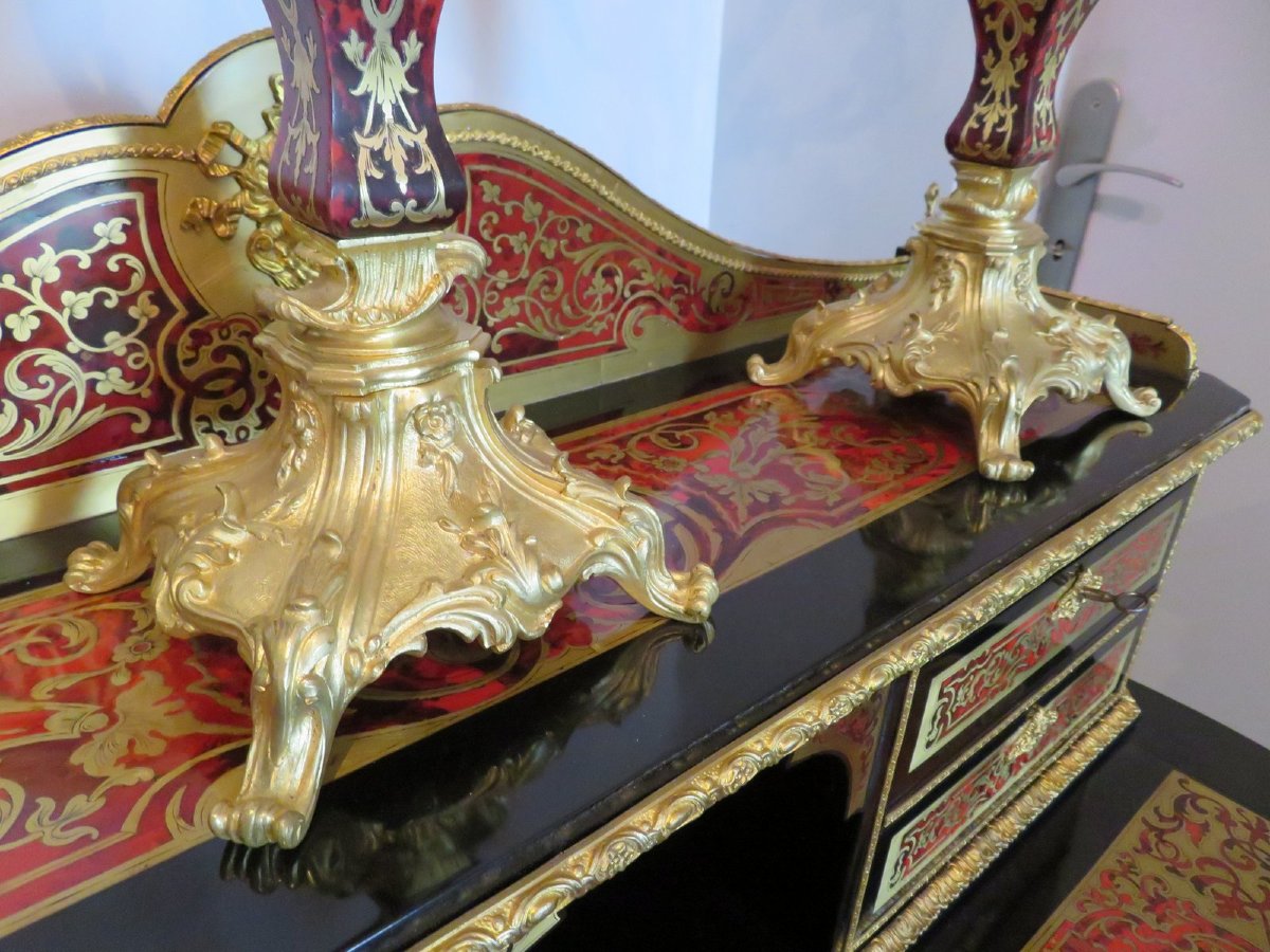 Paire de Candelabre en marqueterie Boulle et en Bronze époque Napoléon III 70cm-photo-1