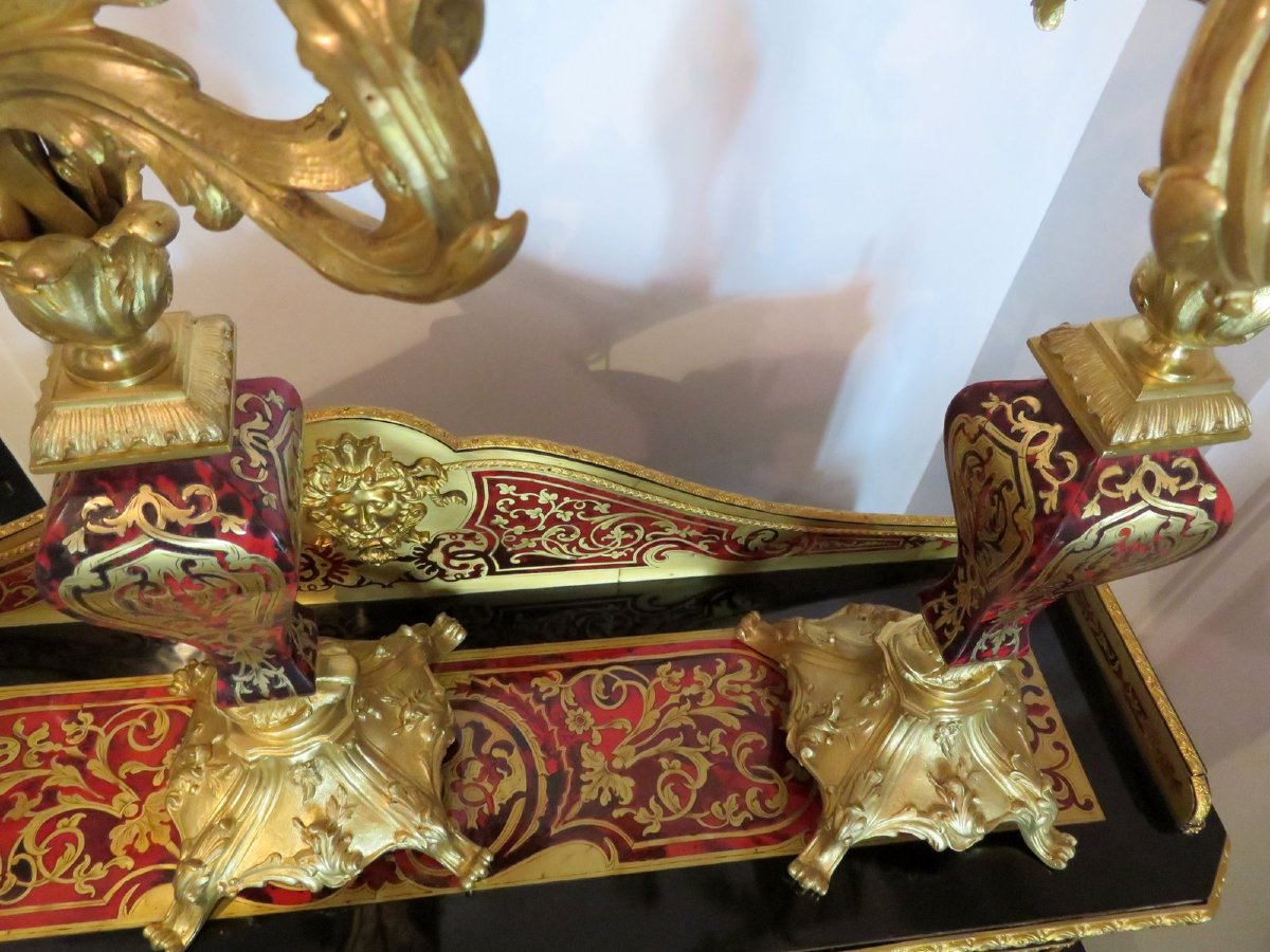 Paire de Candelabre en marqueterie Boulle et en Bronze époque Napoléon III 70cm-photo-6