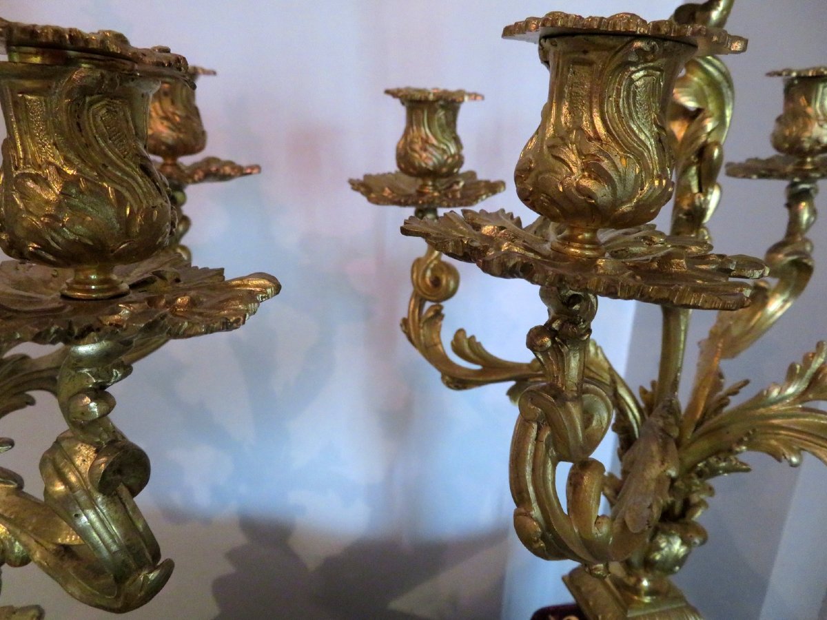 Paire de Candelabre en marqueterie Boulle et en Bronze époque Napoléon III 70cm-photo-8
