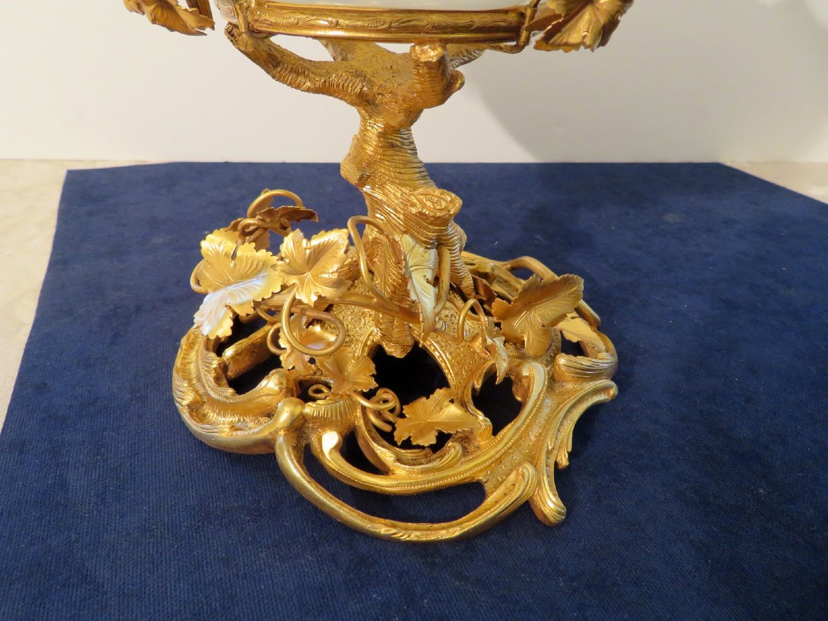  Cup Centerpiece In Gilt Bronze And Opaline 19th Century -photo-4
