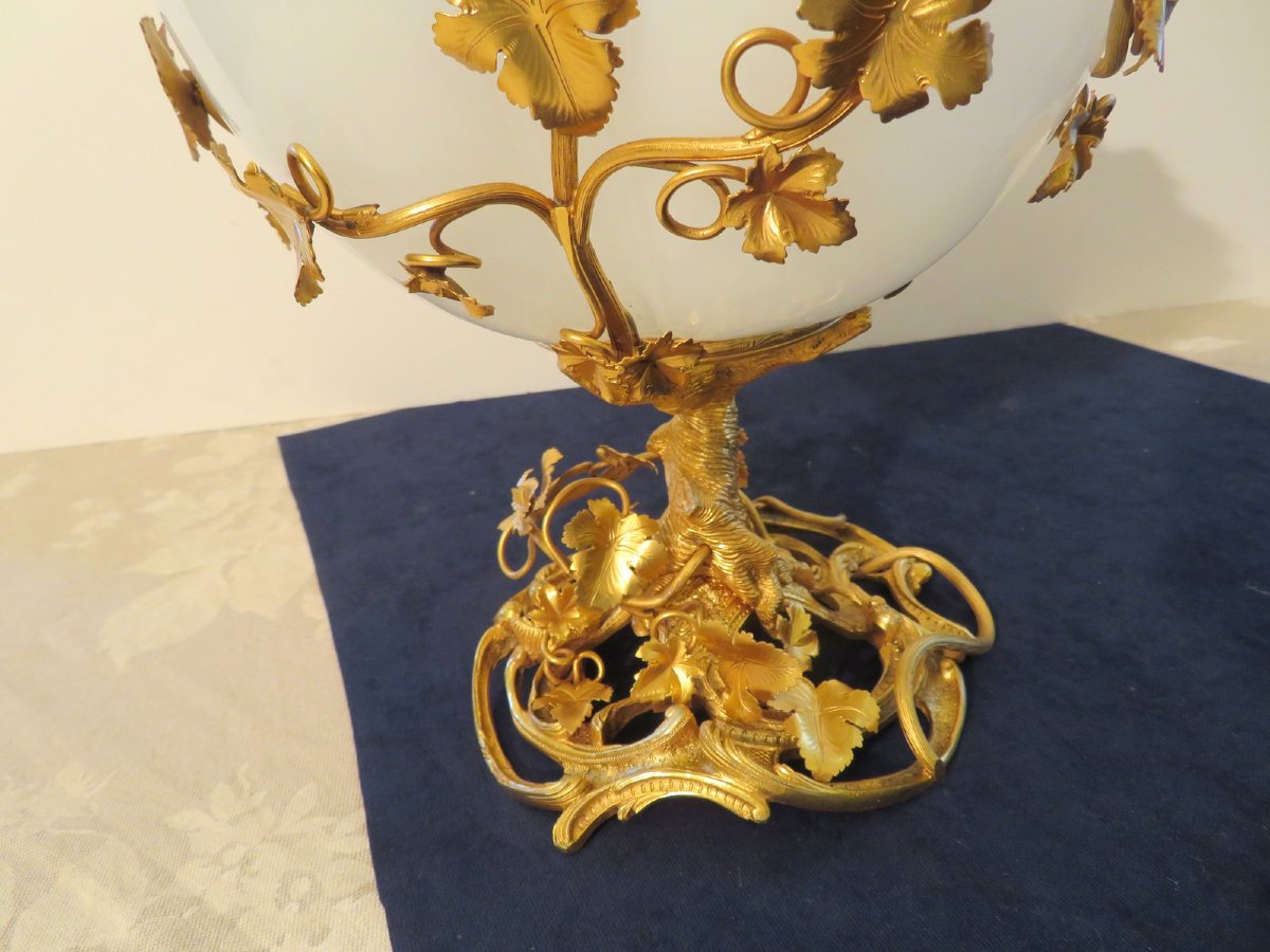  Cup Centerpiece In Gilt Bronze And Opaline 19th Century -photo-2