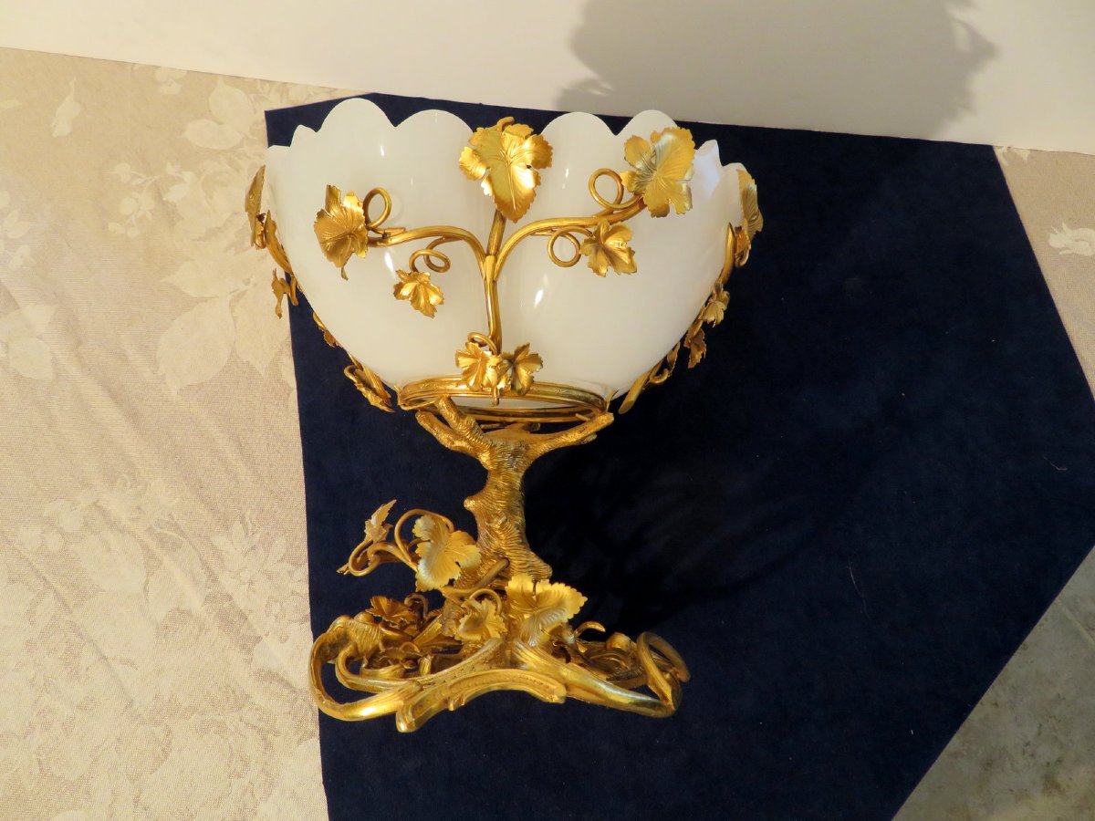  Cup Centerpiece In Gilt Bronze And Opaline 19th Century -photo-4