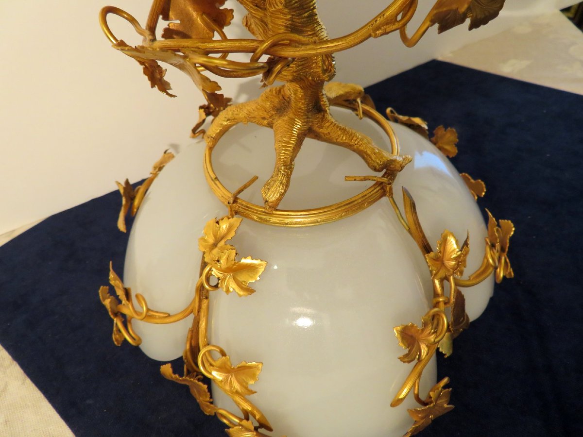  Cup Centerpiece In Gilt Bronze And Opaline 19th Century -photo-5