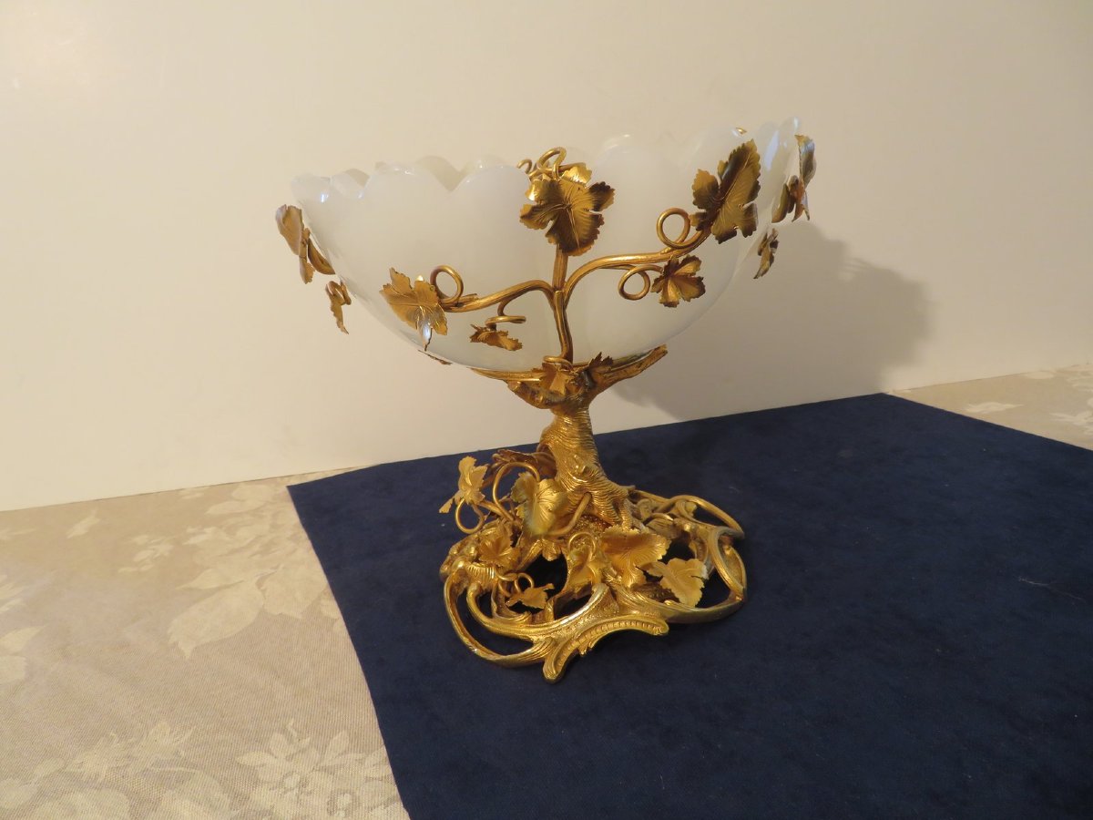  Cup Centerpiece In Gilt Bronze And Opaline 19th Century -photo-8