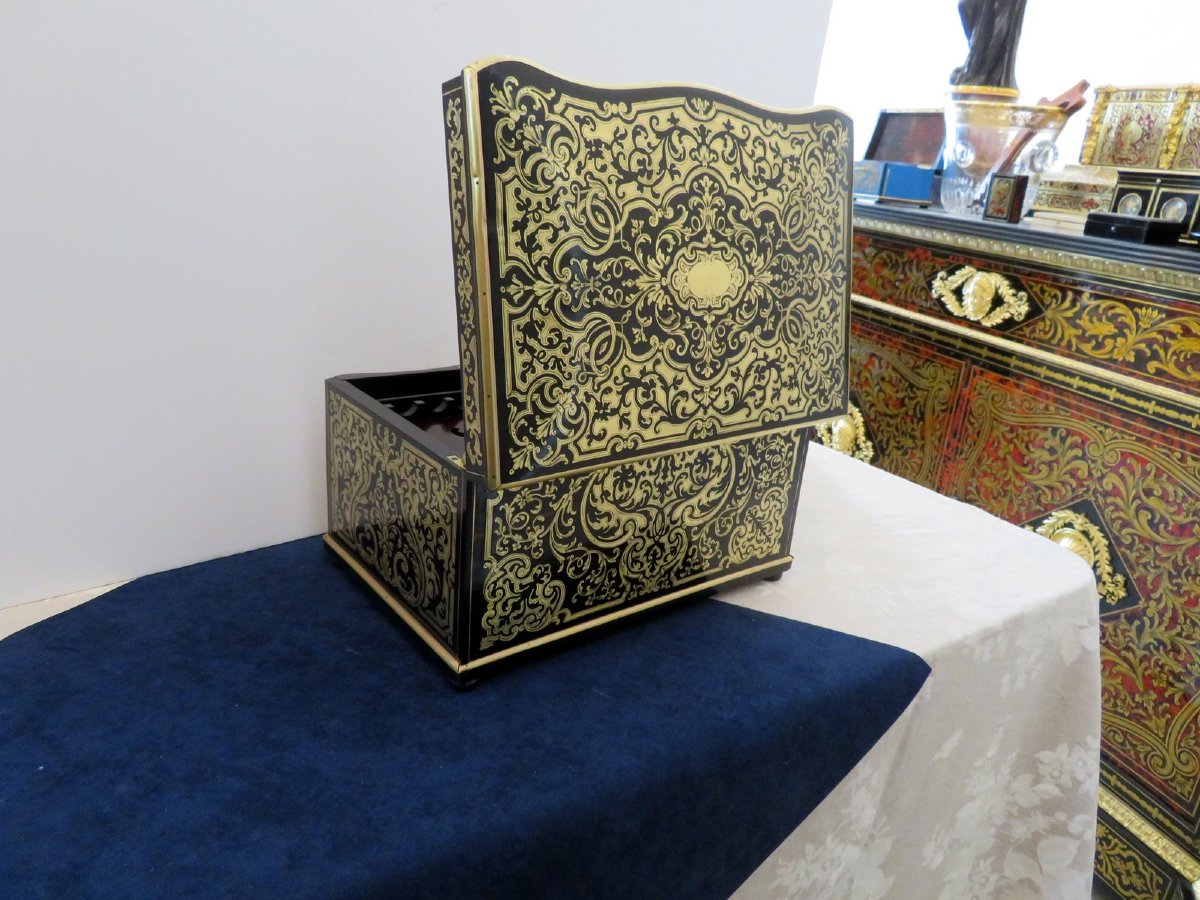 Stamped Tahan Cigar Box In Boulle Marquetry Napoleon III Period-photo-2