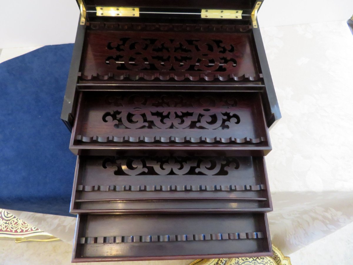 Stamped Tahan Cigar Box In Boulle Marquetry Napoleon III Period-photo-4