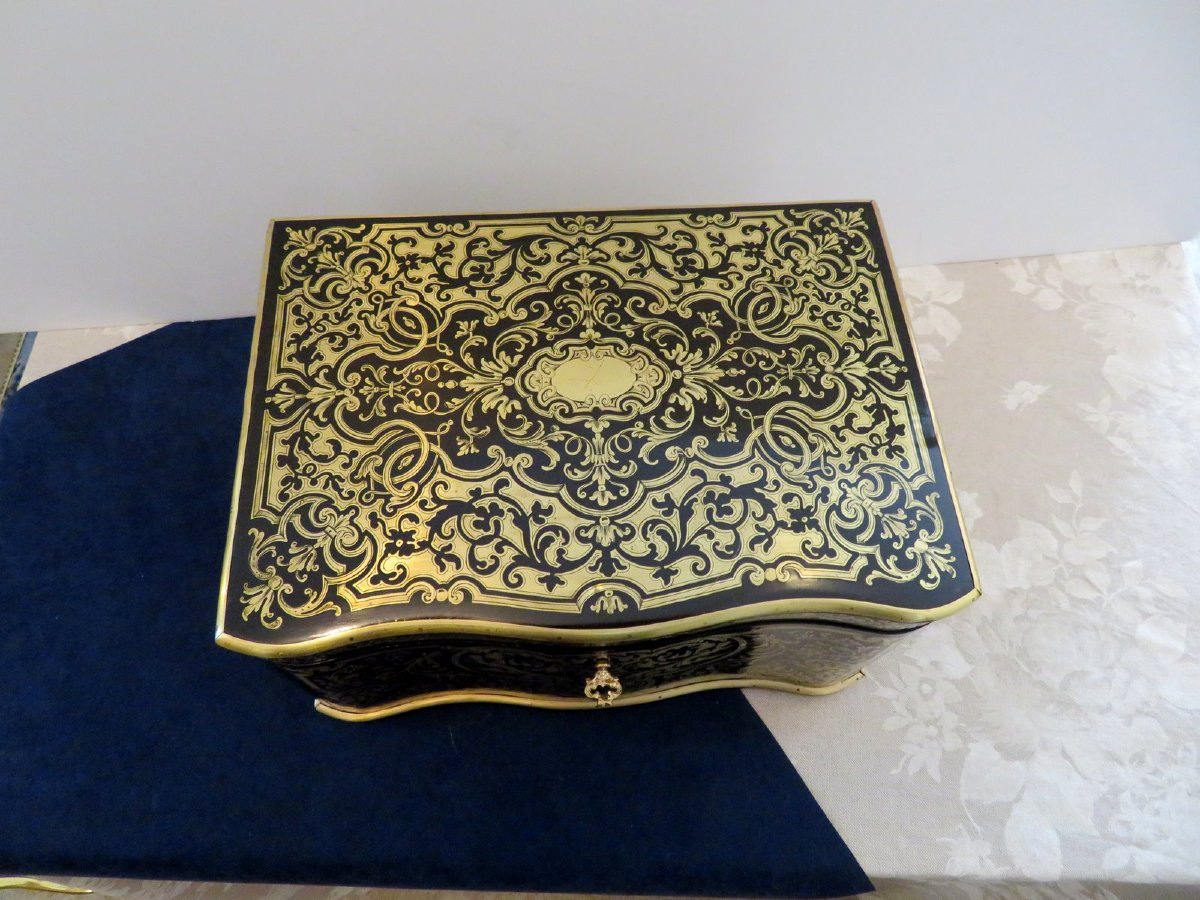Stamped Tahan Cigar Box In Boulle Marquetry Napoleon III Period-photo-1