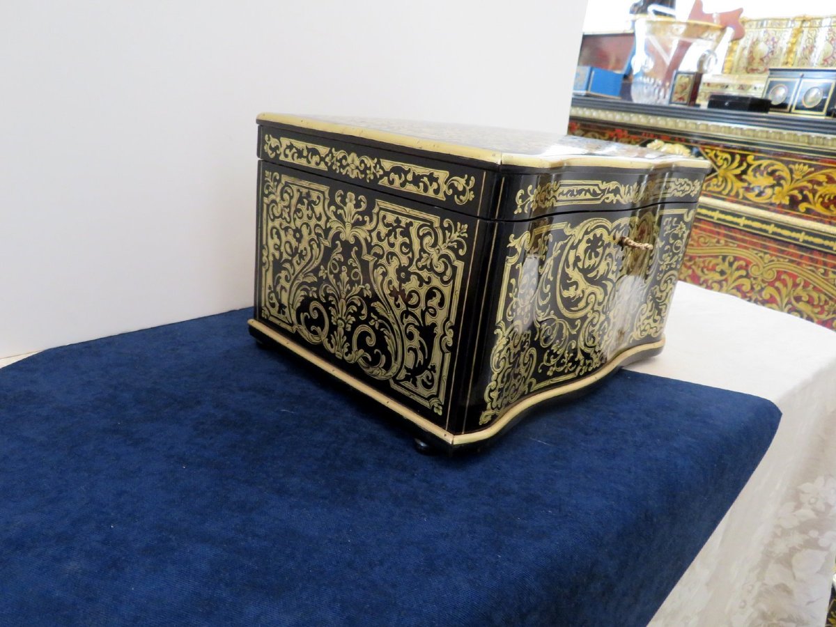 Stamped Tahan Cigar Box In Boulle Marquetry Napoleon III Period-photo-2