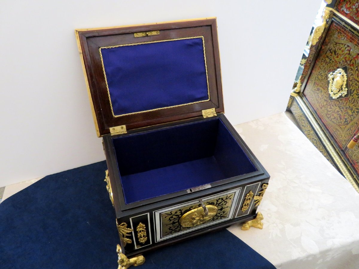 Jewelry Box In Boulle Marquetry And Ivory On All Sides, Fist 18th Century-photo-4