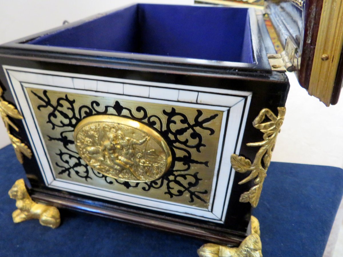 Jewelry Box In Boulle Marquetry And Ivory On All Sides, Fist 18th Century-photo-4