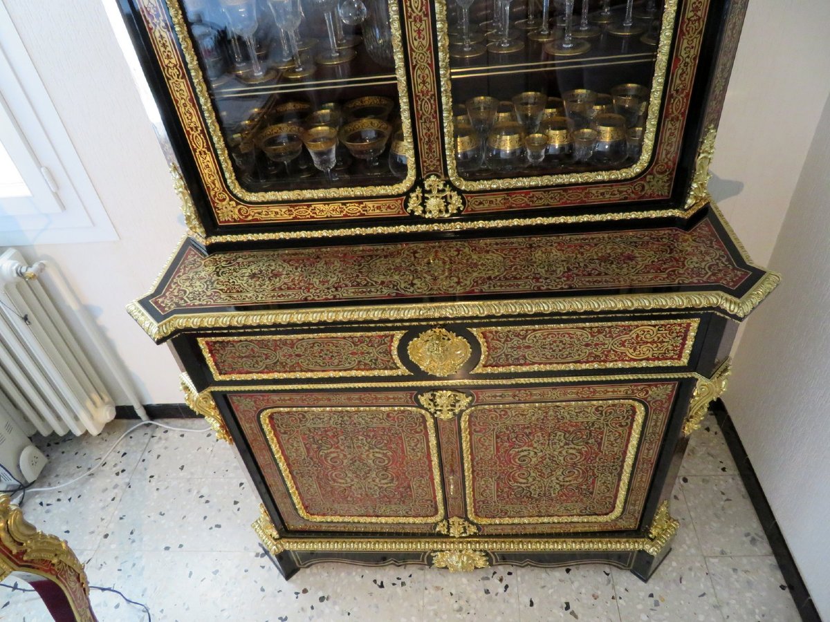 Secretary Cabinet In Boulle Marquetry 19th Napoleon III Period 2.38m-photo-2