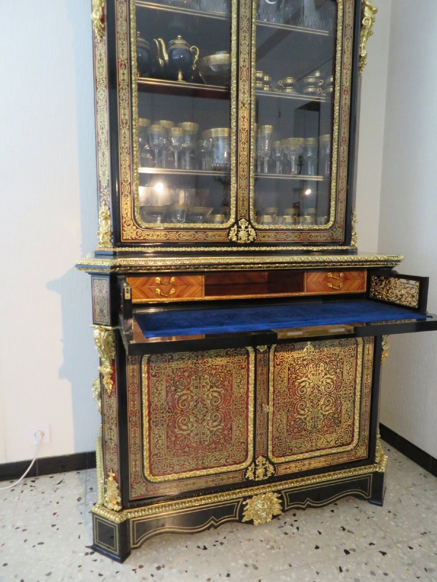 Secretary Cabinet In Boulle Marquetry 19th Napoleon III Period 2.38m-photo-3