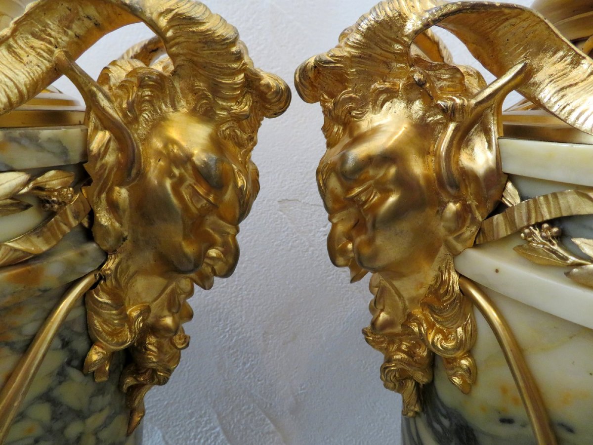  Large Pair Of Pots In Marble Napoleon III Perio 77 Cm-photo-3