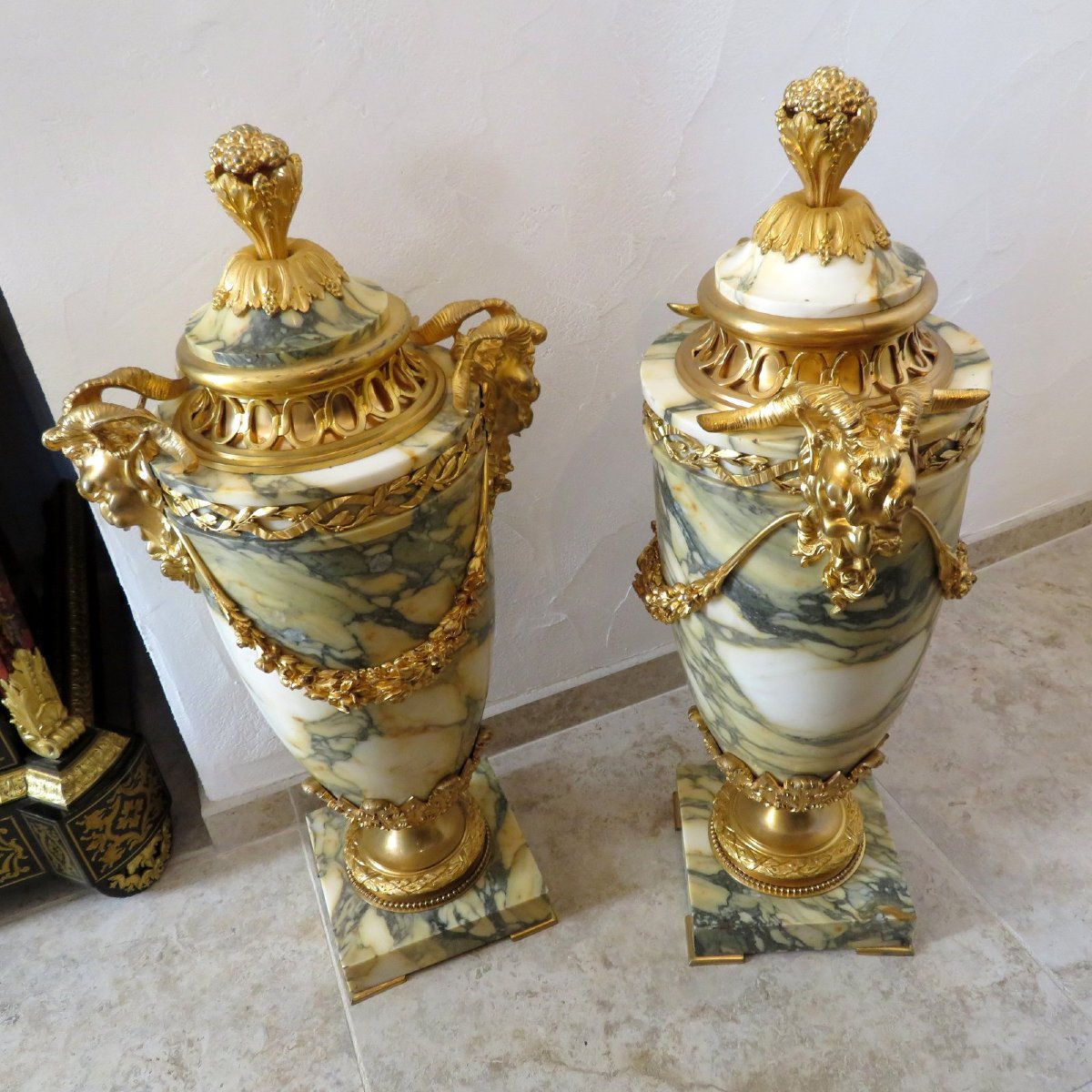  Large Pair Of Pots In Marble Napoleon III Perio 77 Cm-photo-4