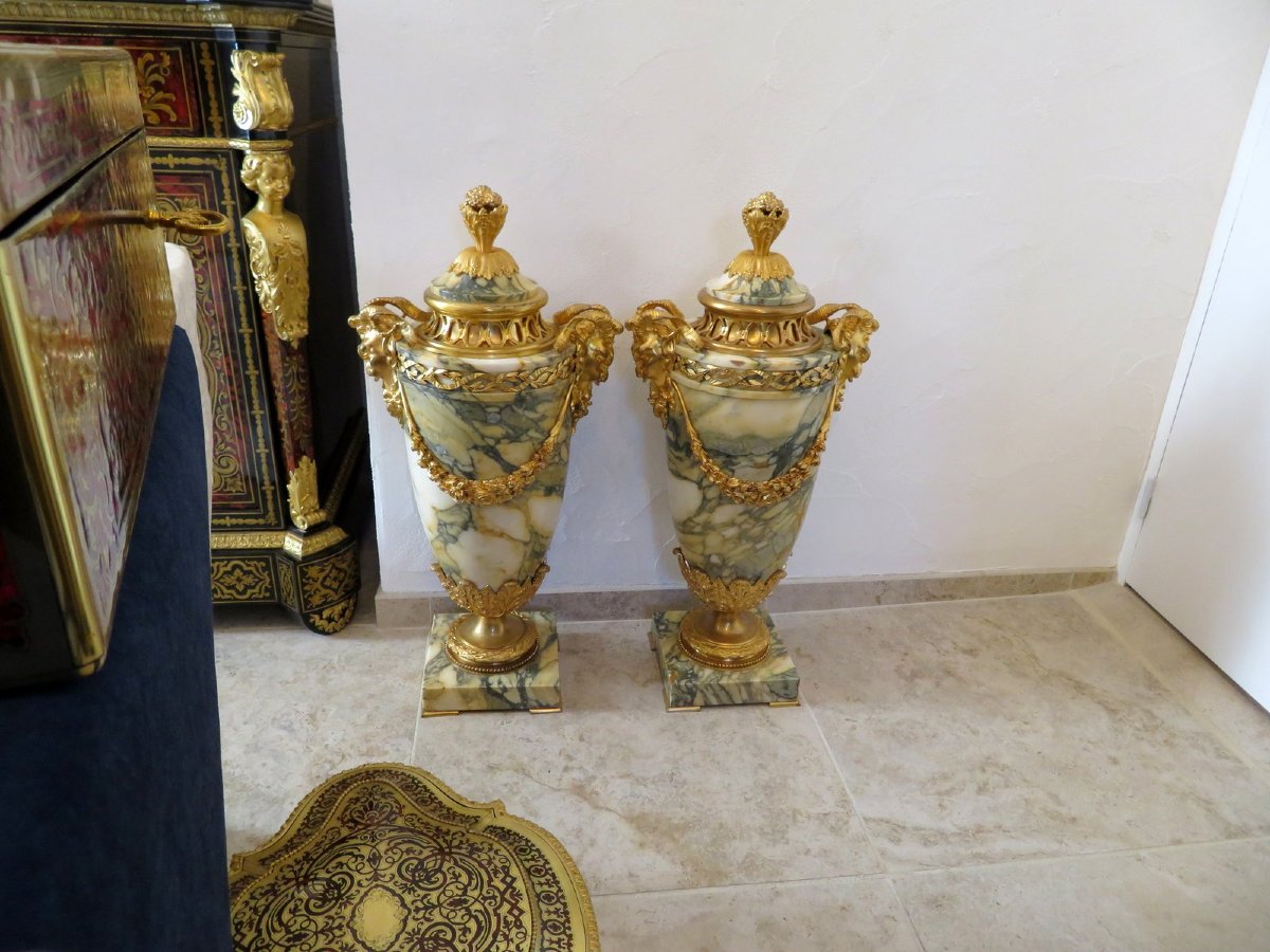  Large Pair Of Pots In Marble Napoleon III Perio 77 Cm-photo-1