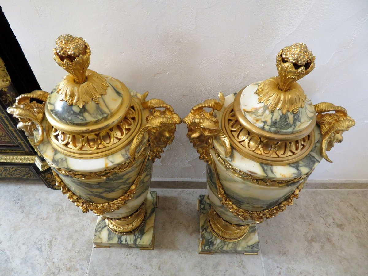  Large Pair Of Pots In Marble Napoleon III Perio 77 Cm-photo-2