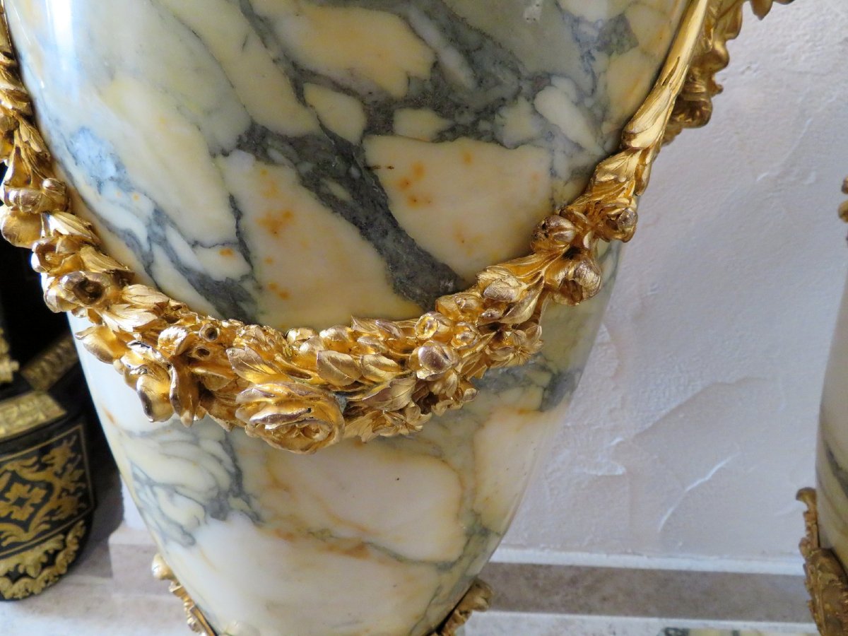  Large Pair Of Pots In Marble Napoleon III Perio 77 Cm-photo-3