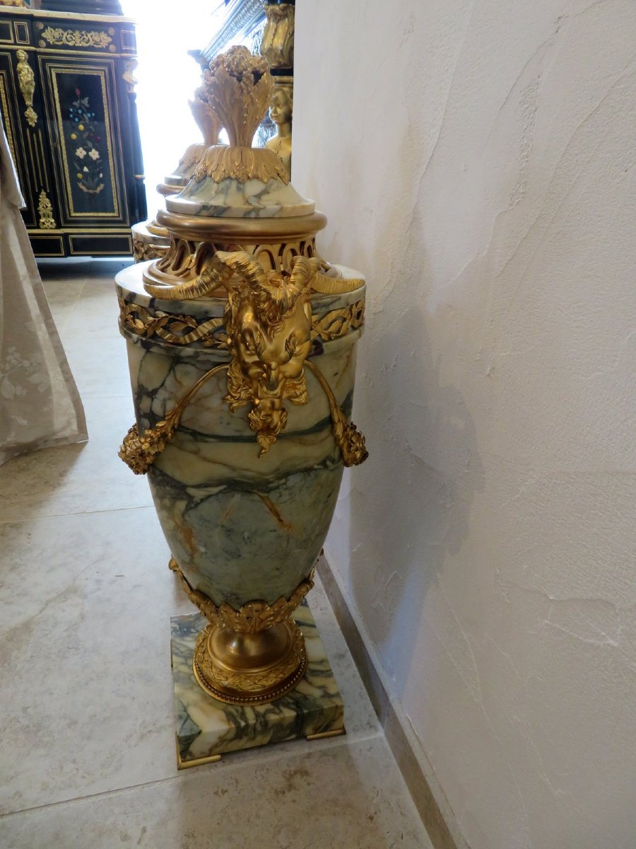  Large Pair Of Pots In Marble Napoleon III Perio 77 Cm-photo-6
