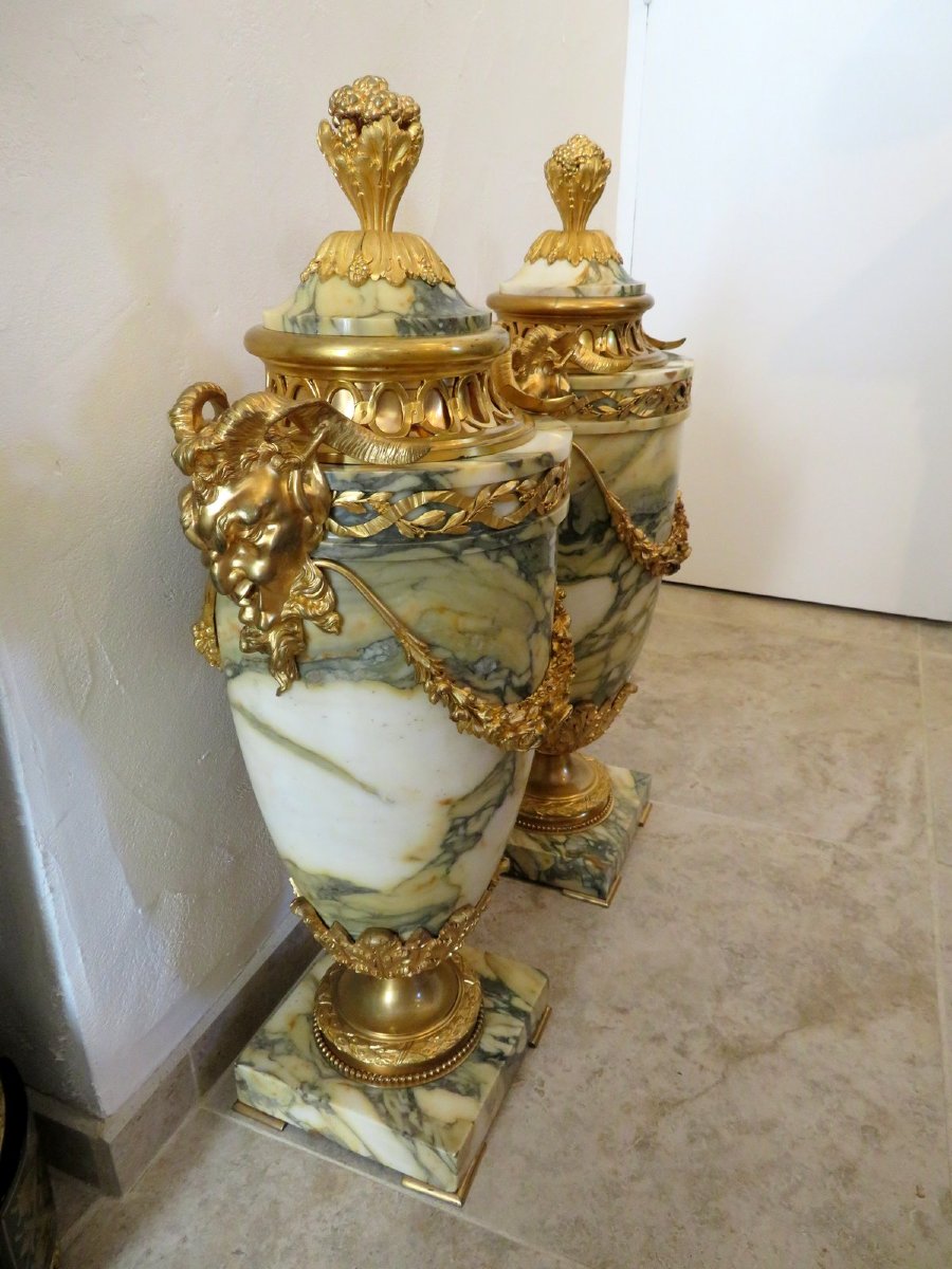  Large Pair Of Pots In Marble Napoleon III Perio 77 Cm-photo-7