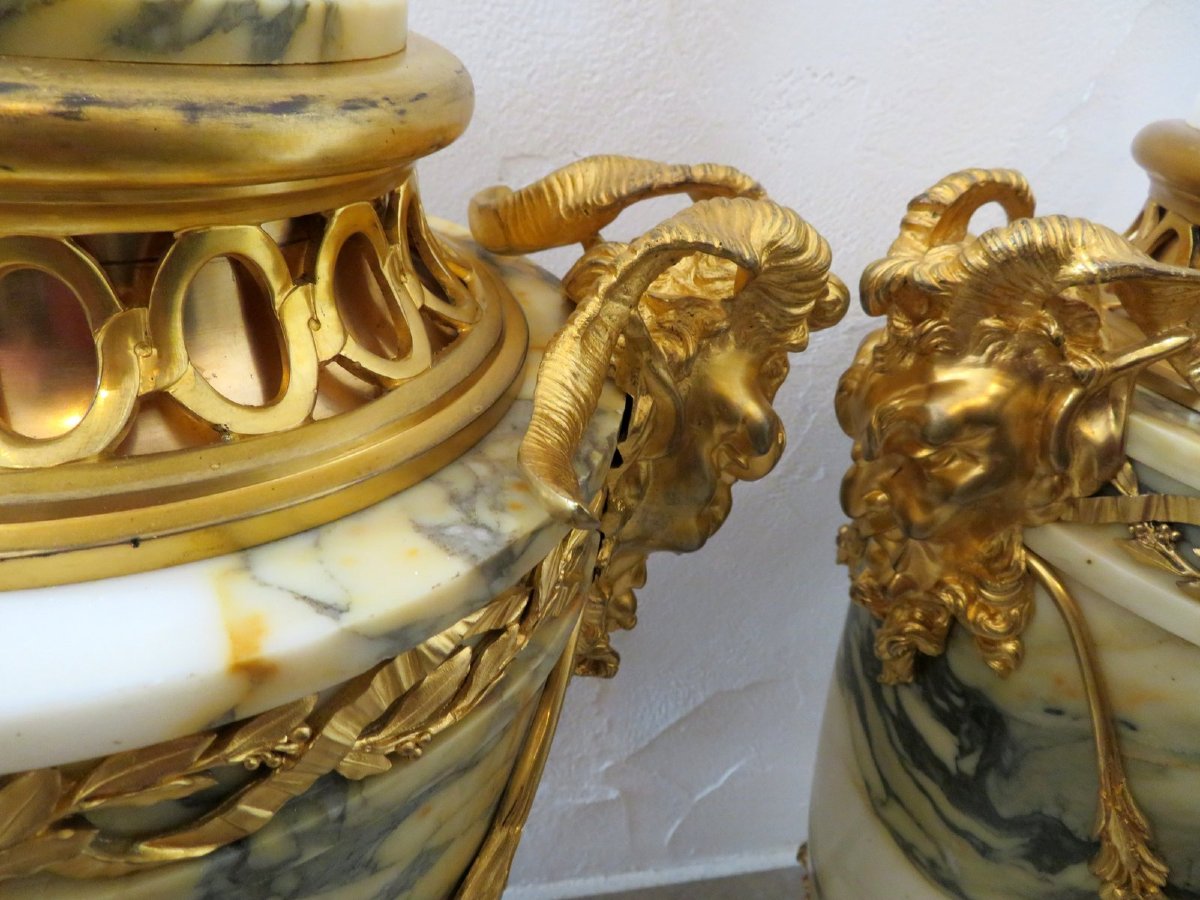  Large Pair Of Pots In Marble Napoleon III Perio 77 Cm-photo-8