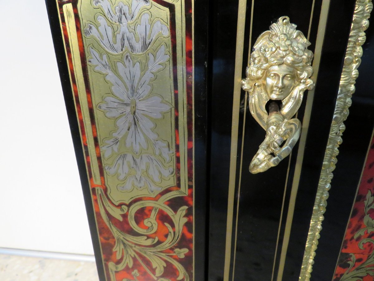 Cabinet 1 Door In Boulle Marquetry   Napoleon III Period-photo-2