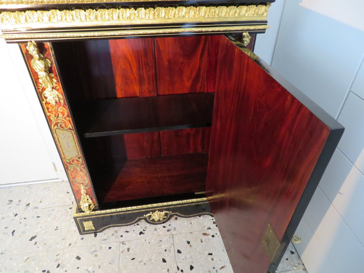 Cabinet 1 Door In Boulle Marquetry   Napoleon III Period-photo-3