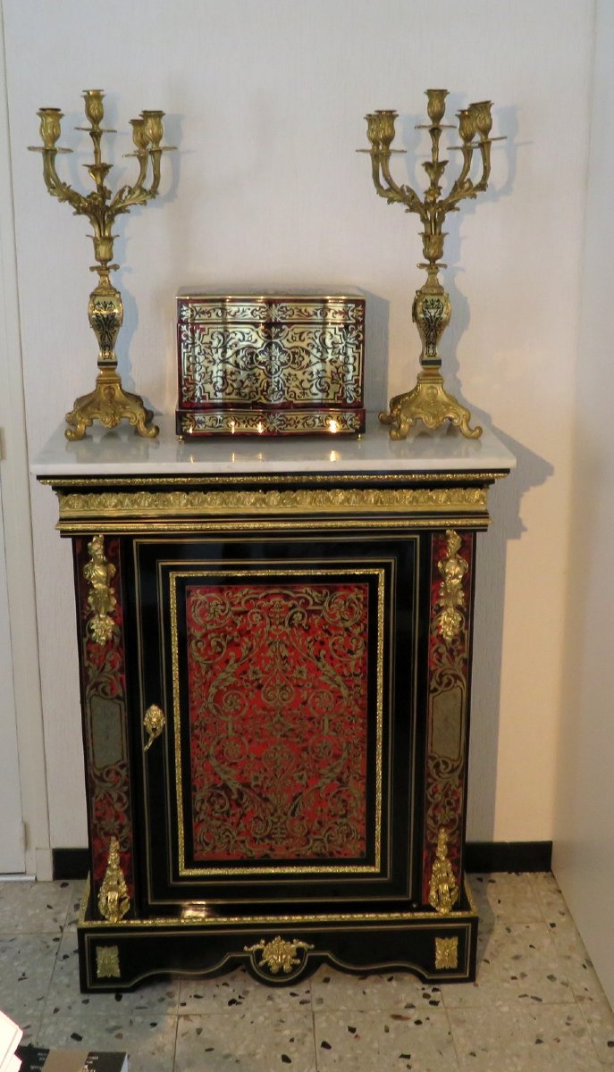 Cabinet 1 Door In Boulle Marquetry   Napoleon III Period-photo-1