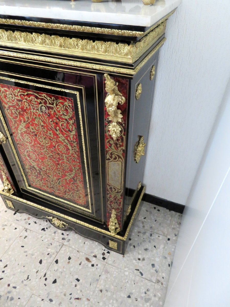 Cabinet 1 Door In Boulle Marquetry   Napoleon III Period-photo-3
