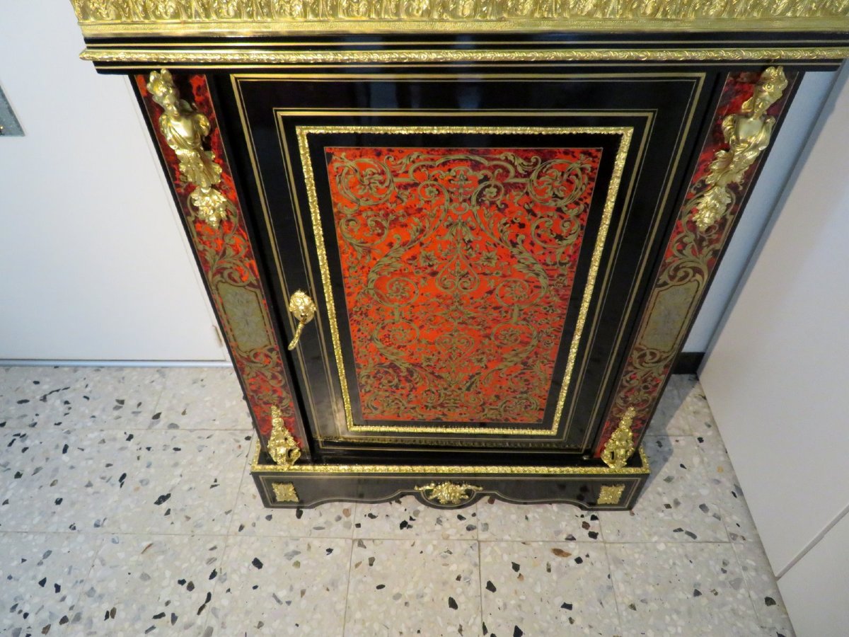 Cabinet 1 Door In Boulle Marquetry   Napoleon III Period-photo-4