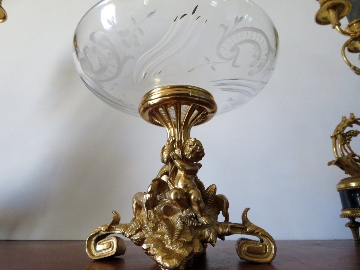 Centre de Table en Bronze doré et cristal ciselé XIXéme-photo-4