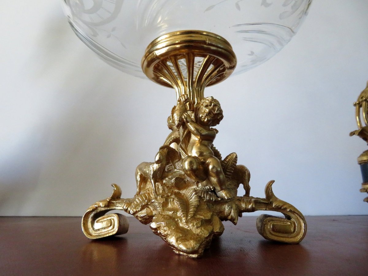 Centre de Table en Bronze doré et cristal ciselé XIXéme-photo-7