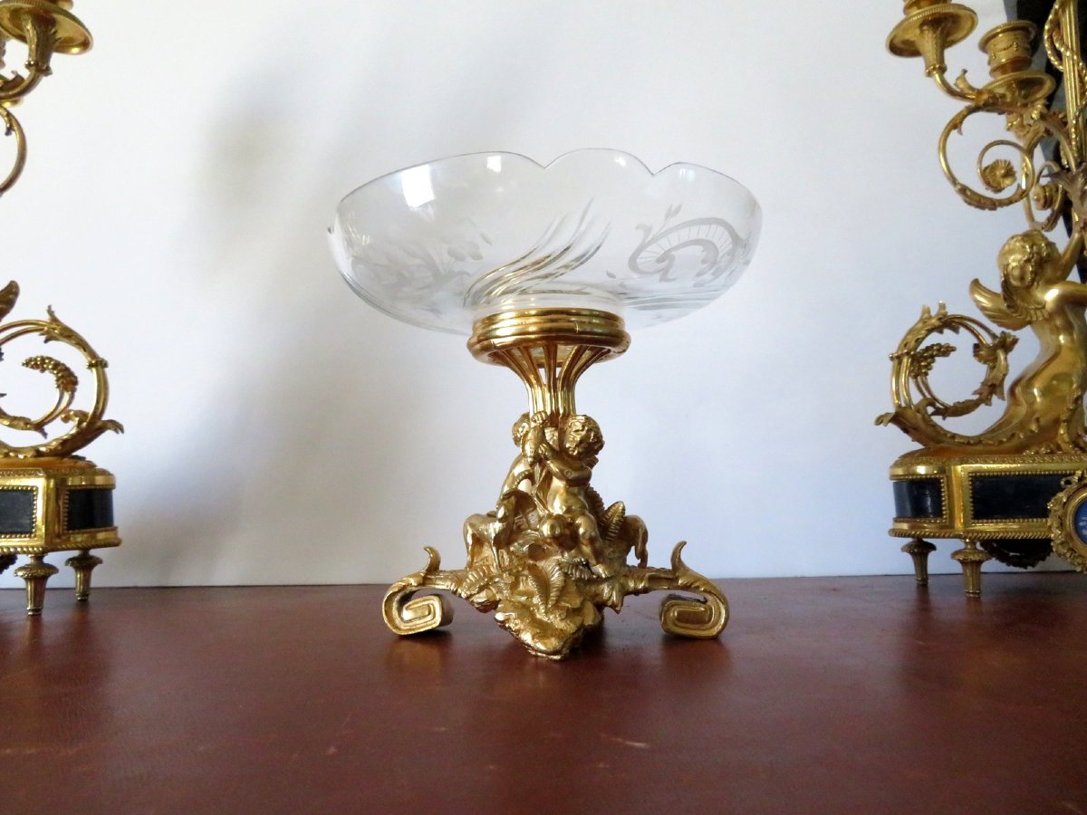 Centre de Table en Bronze doré et cristal ciselé XIXéme-photo-8