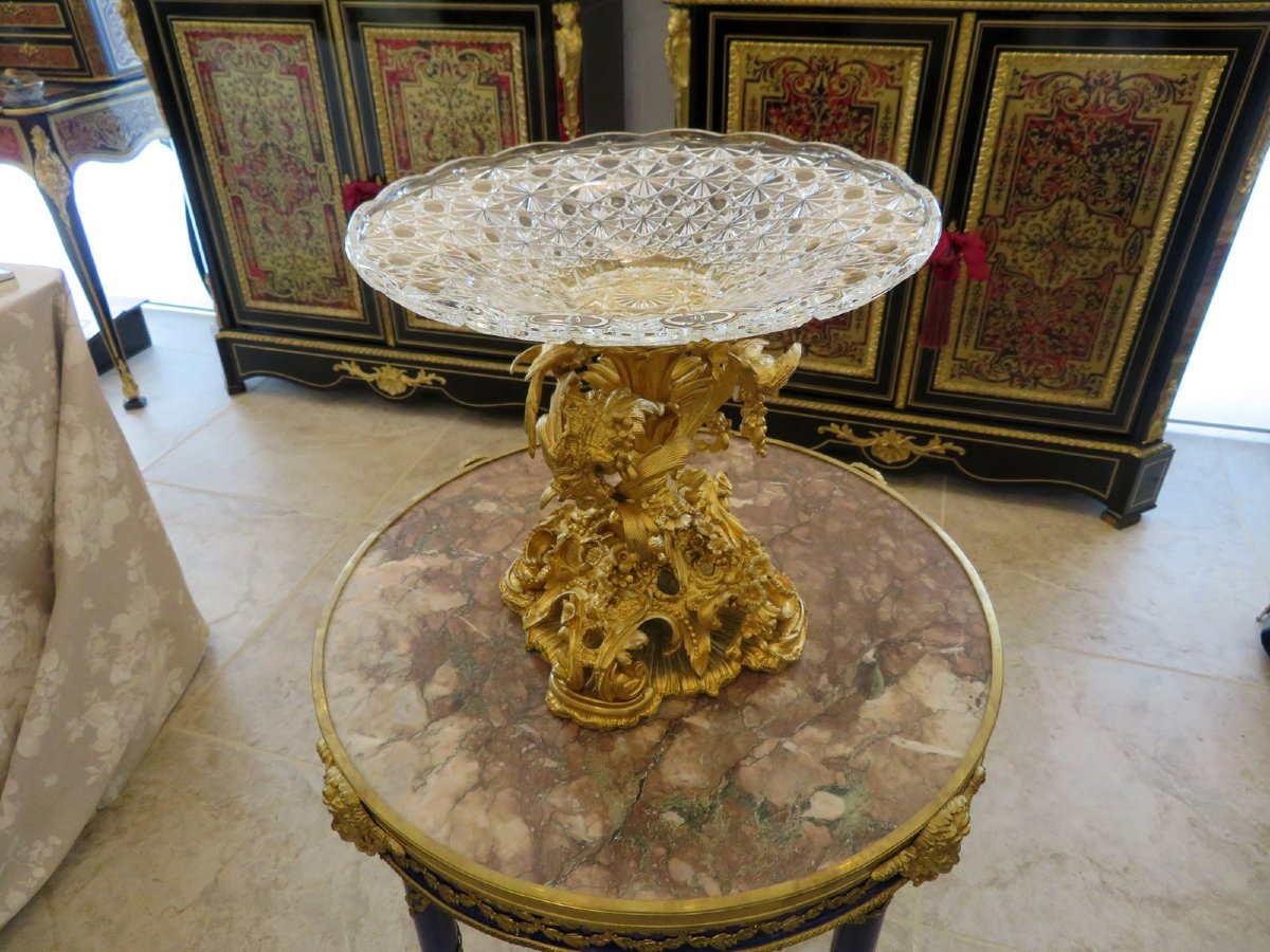  Barbedienne  centre de table en Bronze doré et verre taillé  XIXéme – style Louis XV-photo-2