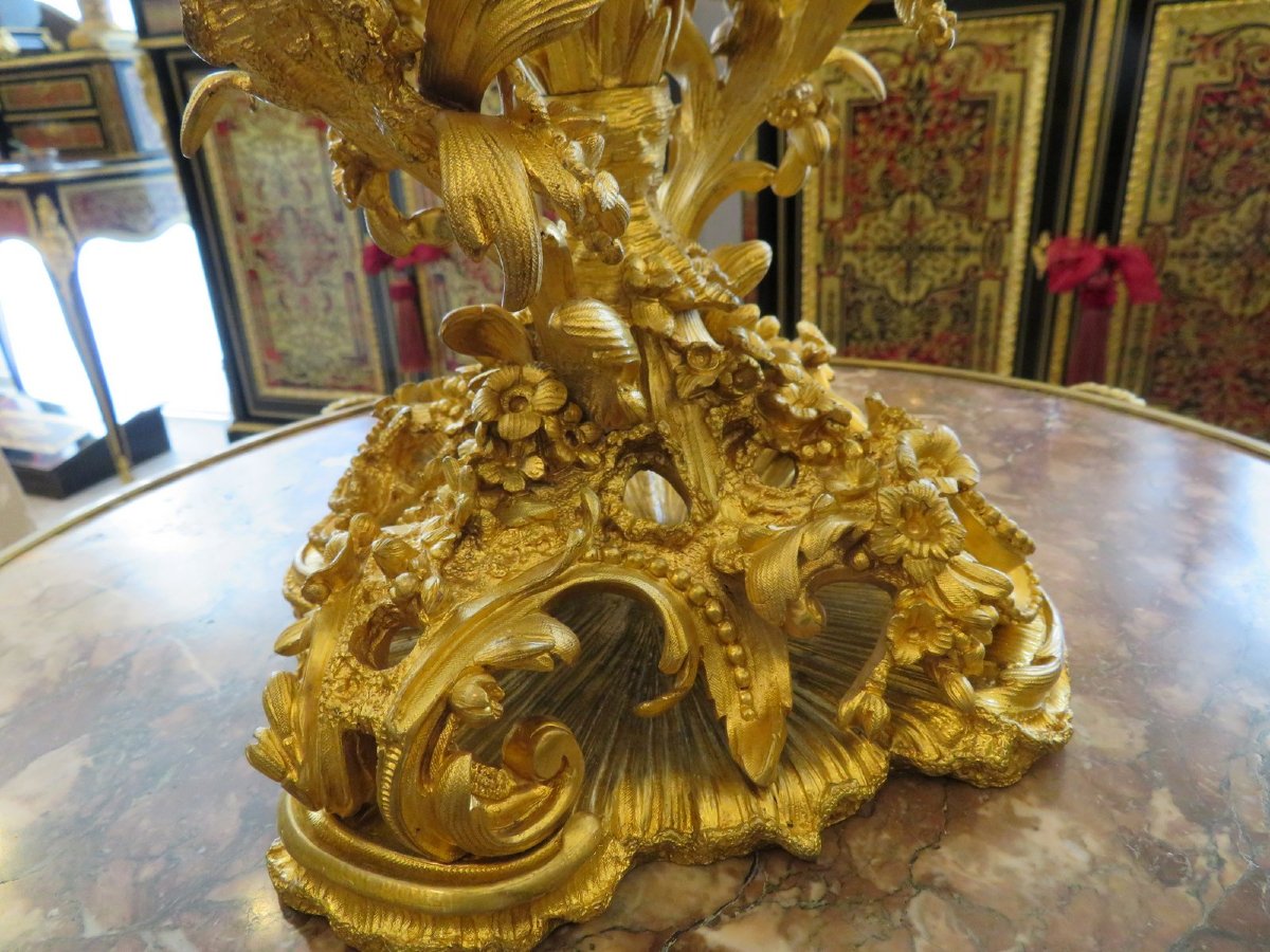  Barbedienne  centre de table en Bronze doré et verre taillé  XIXéme – style Louis XV-photo-3