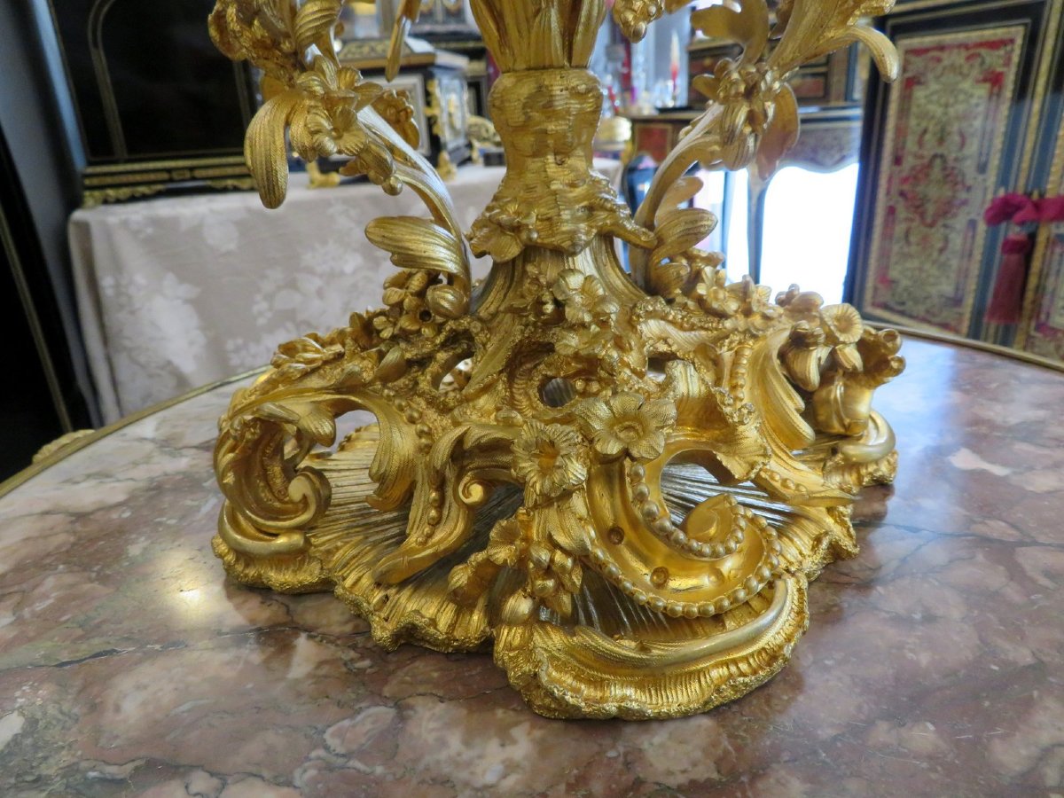  Barbedienne  centre de table en Bronze doré et verre taillé  XIXéme – style Louis XV-photo-4