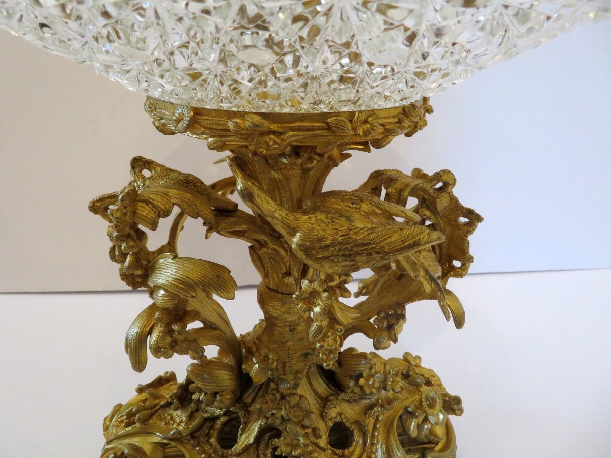  Barbedienne  centre de table en Bronze doré et verre taillé  XIXéme – style Louis XV-photo-4