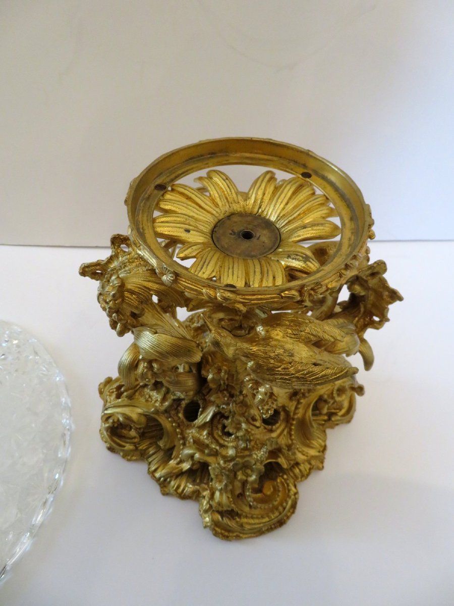 Barbedienne  centre de table en Bronze doré et verre taillé  XIXéme – style Louis XV-photo-6