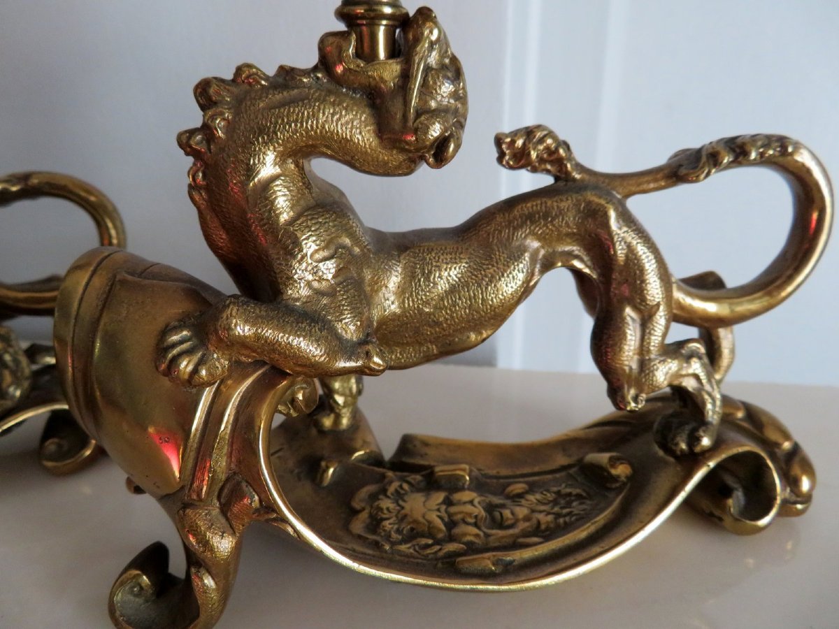 Pair Of Candelstick Enamel Marquetry And Bronze 19th Century-photo-2