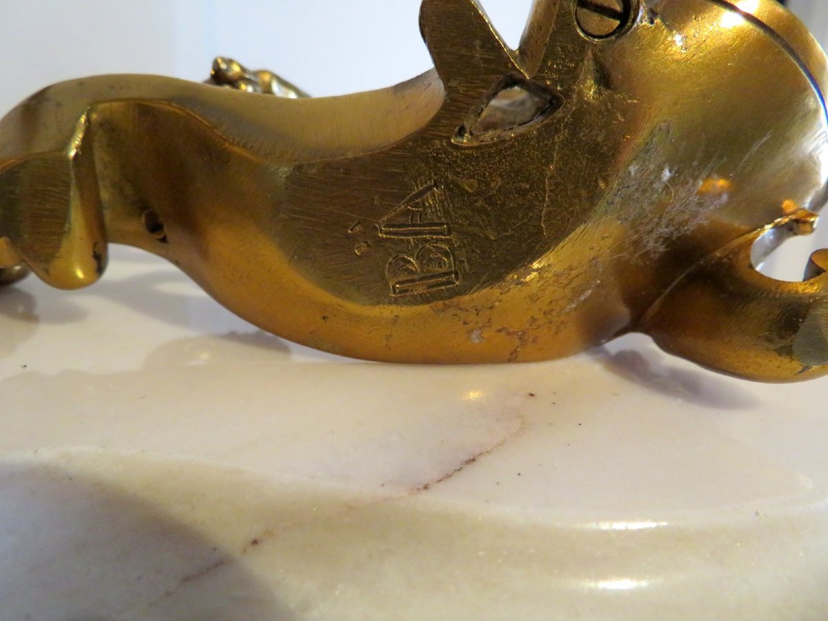 Pair Of Candelstick Enamel Marquetry And Bronze 19th Century-photo-4