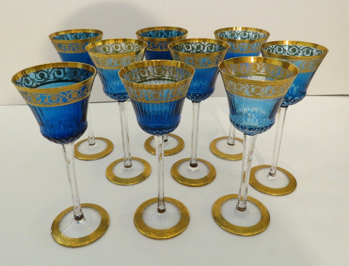 1 Roemer Bleu Clair St Louis Thistle Or Cristal verre à vin du Rhin-photo-3