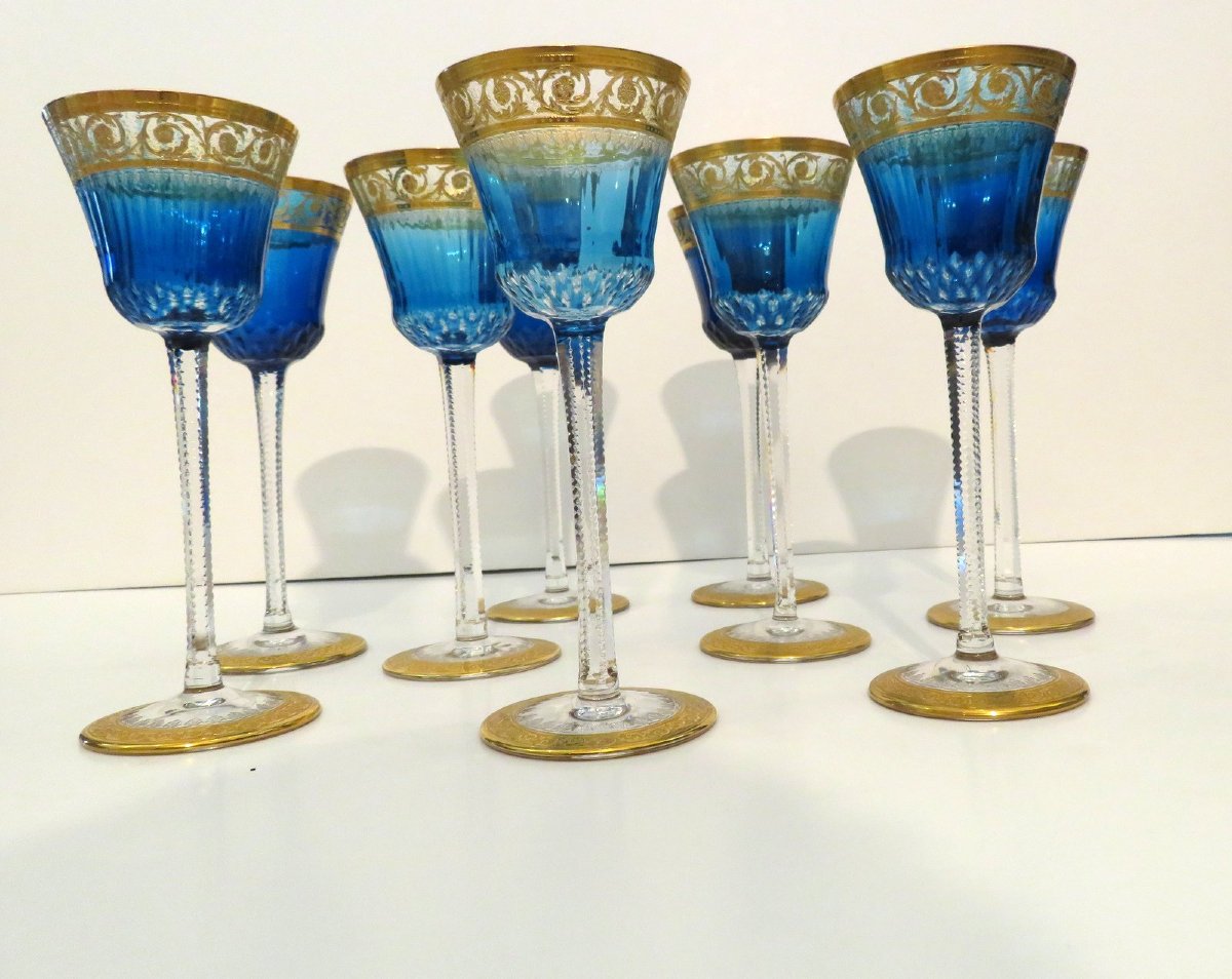 1 Roemer Bleu Clair St Louis Thistle Or Cristal verre à vin du Rhin-photo-1