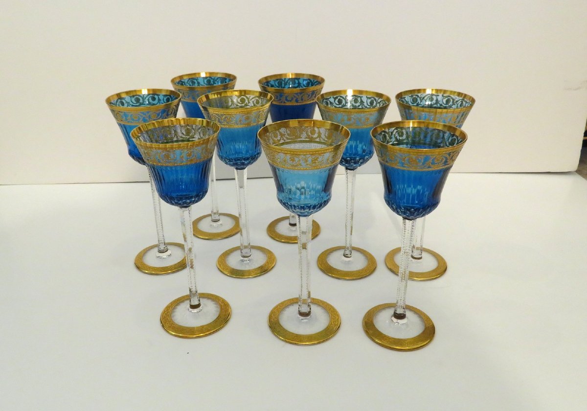 1 Roemer Bleu Clair St Louis Thistle Or Cristal verre à vin du Rhin-photo-4