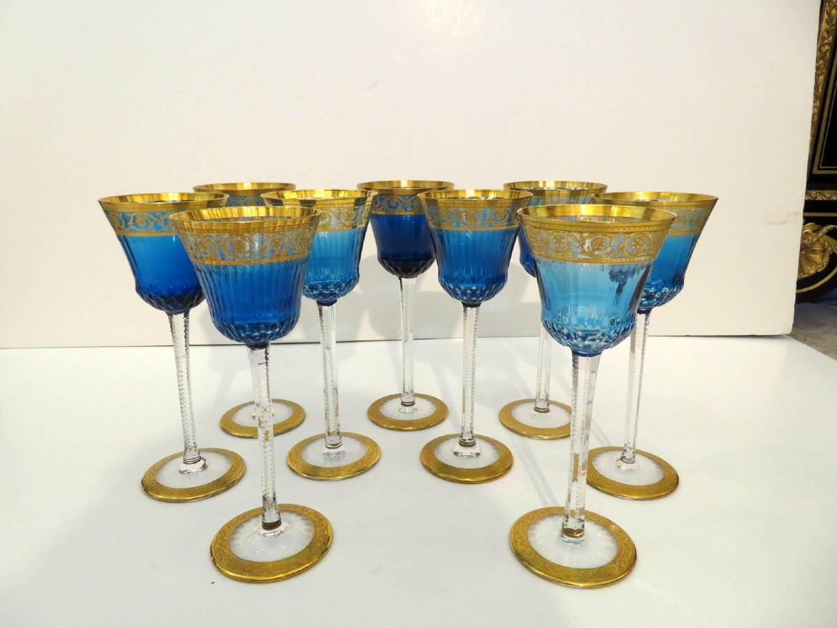 1 Roemer Bleu Clair St Louis Thistle Or Cristal verre à vin du Rhin-photo-5