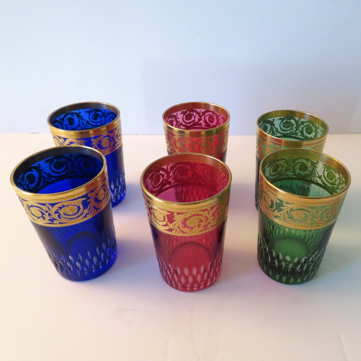 6 Gobelets à thé couleur St Louis Thistle Or Cristal