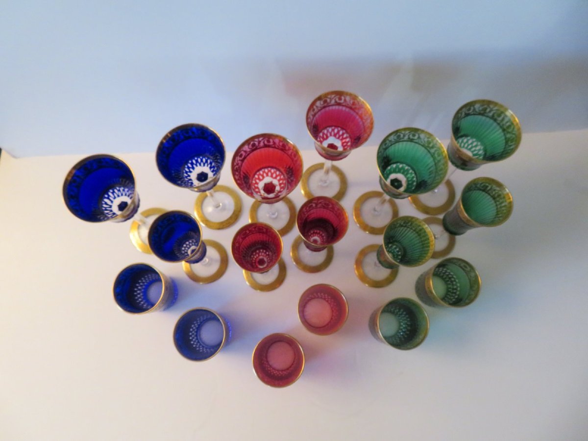  Set Of 17 Saint Louis Thistle Gold Crystal Roemer Flute Tea Glasses-photo-4